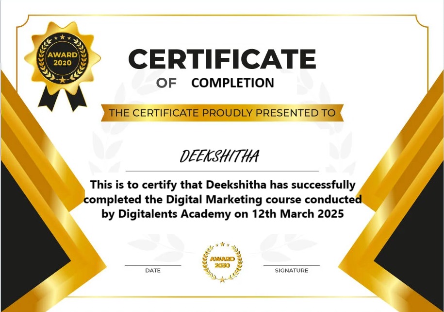 Digitalents academy certificate